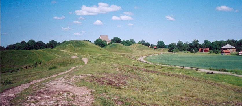 Royal mounds in Gamla Uppsala ('Old Uppsala') in Sweden, which function similarly in their ability to direct water as modern-day swales or terraces.